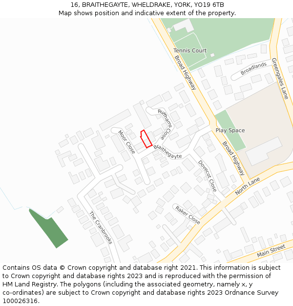 16, BRAITHEGAYTE, WHELDRAKE, YORK, YO19 6TB: Location map and indicative extent of plot