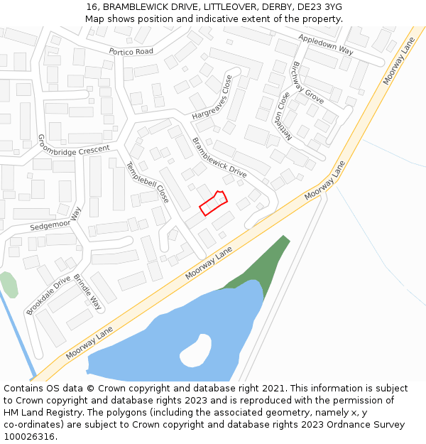 16, BRAMBLEWICK DRIVE, LITTLEOVER, DERBY, DE23 3YG: Location map and indicative extent of plot