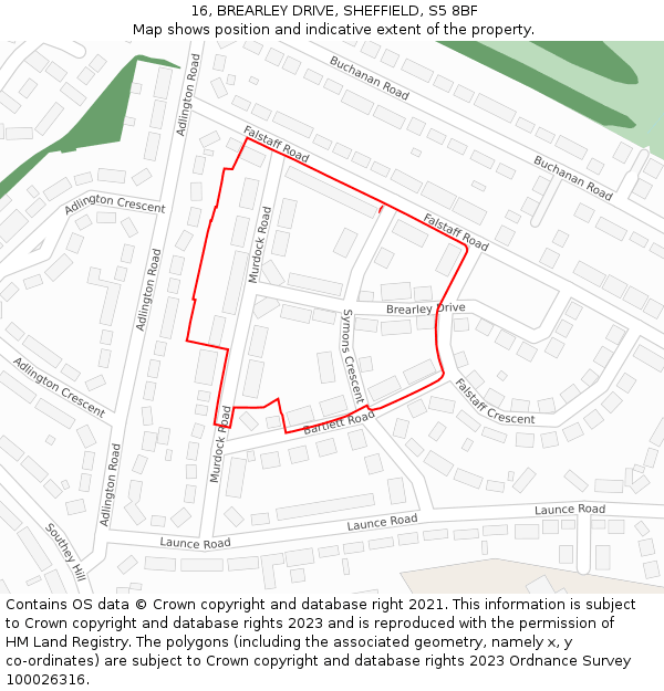 16, BREARLEY DRIVE, SHEFFIELD, S5 8BF: Location map and indicative extent of plot