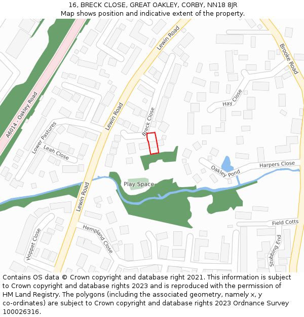 16, BRECK CLOSE, GREAT OAKLEY, CORBY, NN18 8JR: Location map and indicative extent of plot