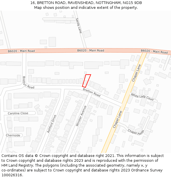 16, BRETTON ROAD, RAVENSHEAD, NOTTINGHAM, NG15 9DB: Location map and indicative extent of plot