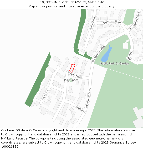 16, BREWIN CLOSE, BRACKLEY, NN13 6NX: Location map and indicative extent of plot