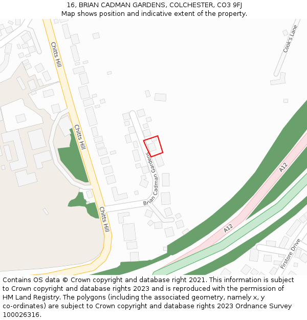 16, BRIAN CADMAN GARDENS, COLCHESTER, CO3 9FJ: Location map and indicative extent of plot