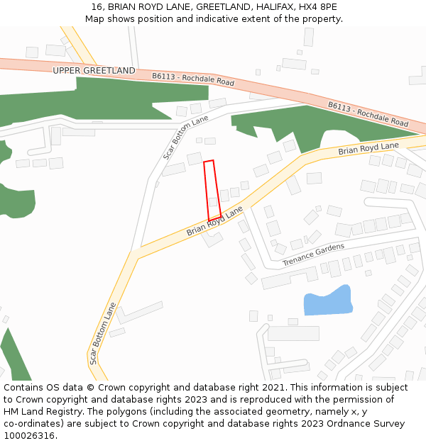 16, BRIAN ROYD LANE, GREETLAND, HALIFAX, HX4 8PE: Location map and indicative extent of plot