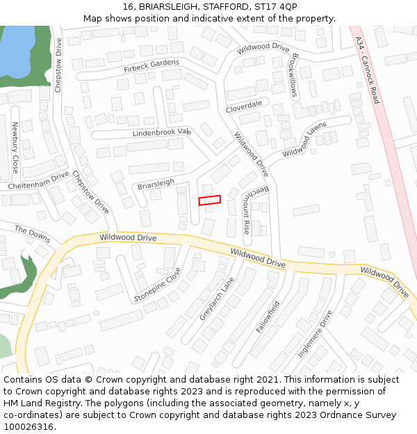 16, BRIARSLEIGH, STAFFORD, ST17 4QP: Location map and indicative extent of plot