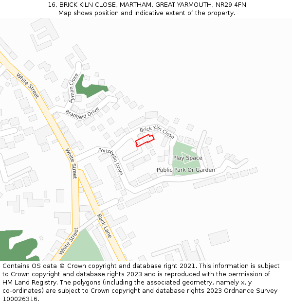 16, BRICK KILN CLOSE, MARTHAM, GREAT YARMOUTH, NR29 4FN: Location map and indicative extent of plot