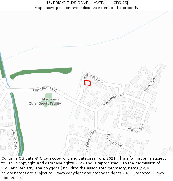 16, BRICKFIELDS DRIVE, HAVERHILL, CB9 9SJ: Location map and indicative extent of plot