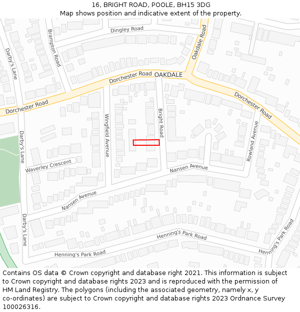 16, BRIGHT ROAD, POOLE, BH15 3DG: Location map and indicative extent of plot