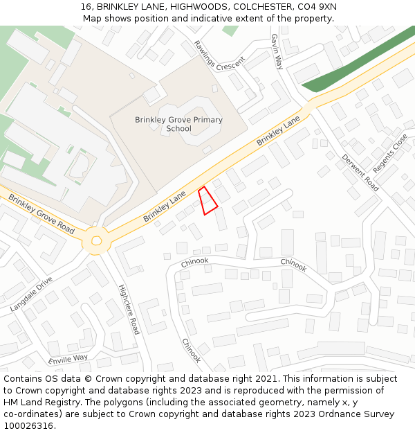 16, BRINKLEY LANE, HIGHWOODS, COLCHESTER, CO4 9XN: Location map and indicative extent of plot