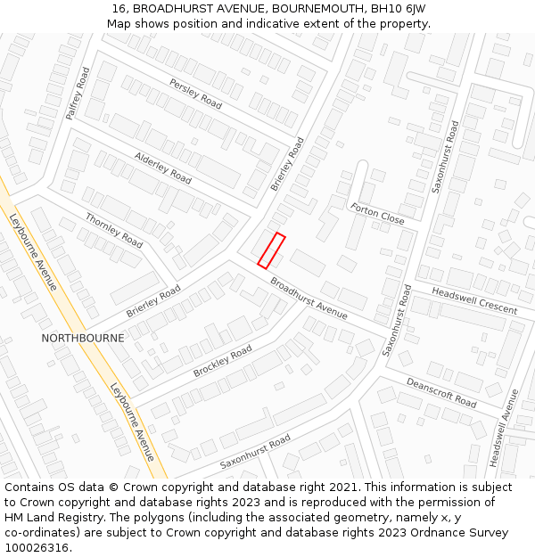 16, BROADHURST AVENUE, BOURNEMOUTH, BH10 6JW: Location map and indicative extent of plot