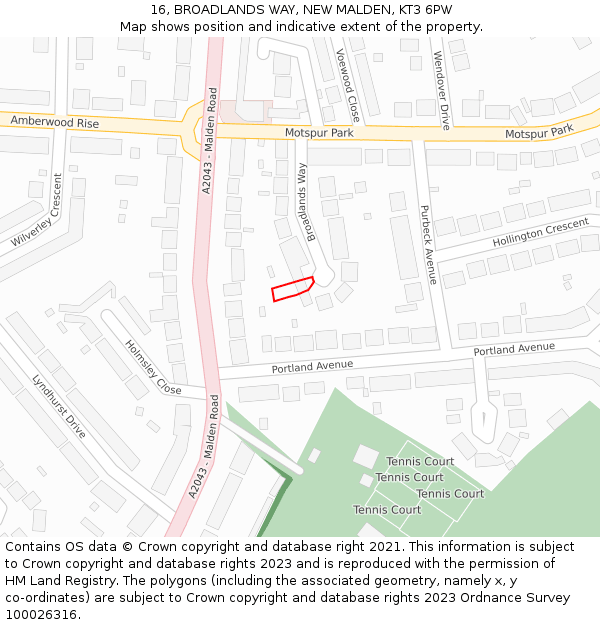 16, BROADLANDS WAY, NEW MALDEN, KT3 6PW: Location map and indicative extent of plot