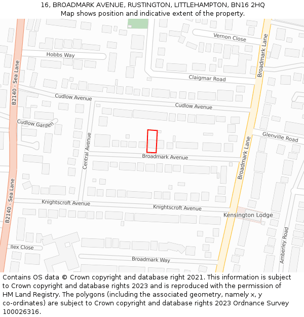 16, BROADMARK AVENUE, RUSTINGTON, LITTLEHAMPTON, BN16 2HQ: Location map and indicative extent of plot