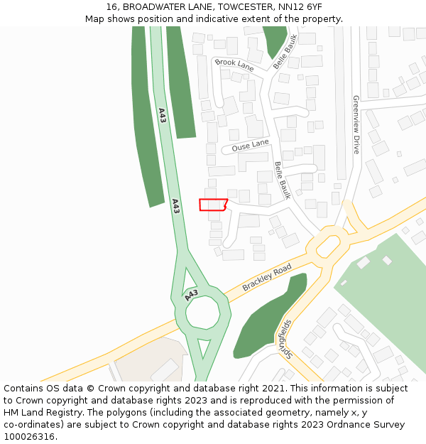 16, BROADWATER LANE, TOWCESTER, NN12 6YF: Location map and indicative extent of plot