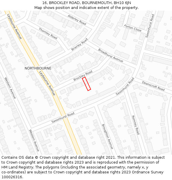 16, BROCKLEY ROAD, BOURNEMOUTH, BH10 6JN: Location map and indicative extent of plot