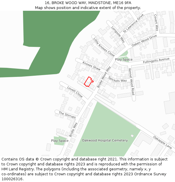 16, BROKE WOOD WAY, MAIDSTONE, ME16 9FA: Location map and indicative extent of plot