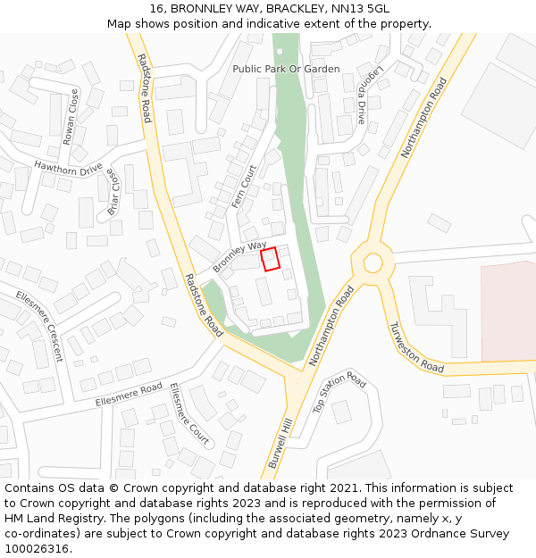 16, BRONNLEY WAY, BRACKLEY, NN13 5GL: Location map and indicative extent of plot