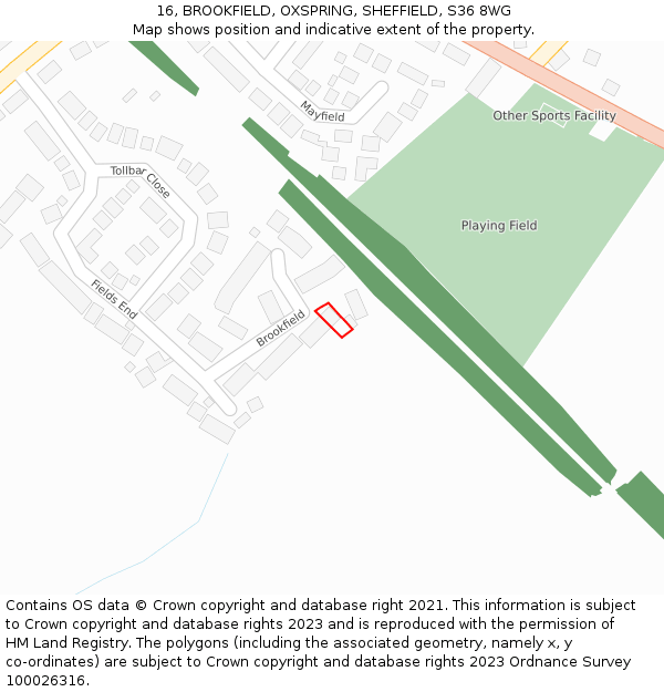 16, BROOKFIELD, OXSPRING, SHEFFIELD, S36 8WG: Location map and indicative extent of plot