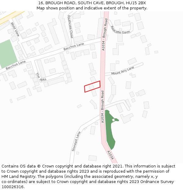 16, BROUGH ROAD, SOUTH CAVE, BROUGH, HU15 2BX: Location map and indicative extent of plot