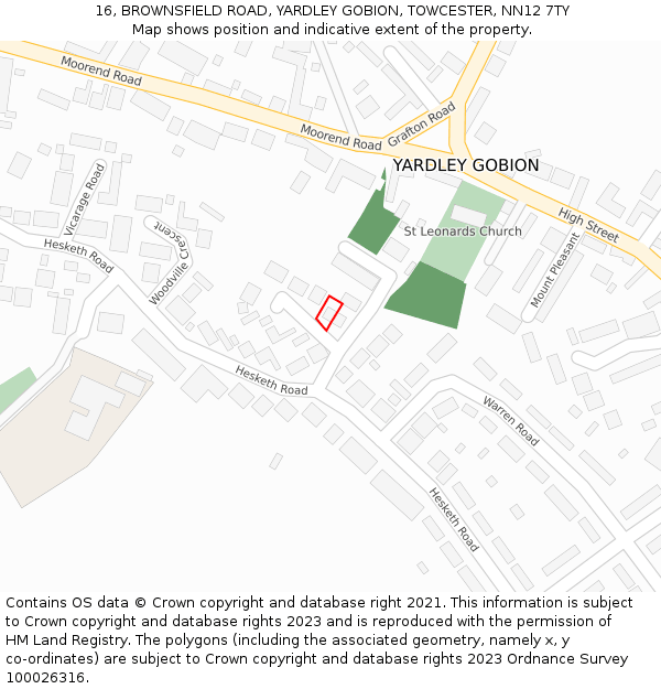 16, BROWNSFIELD ROAD, YARDLEY GOBION, TOWCESTER, NN12 7TY: Location map and indicative extent of plot