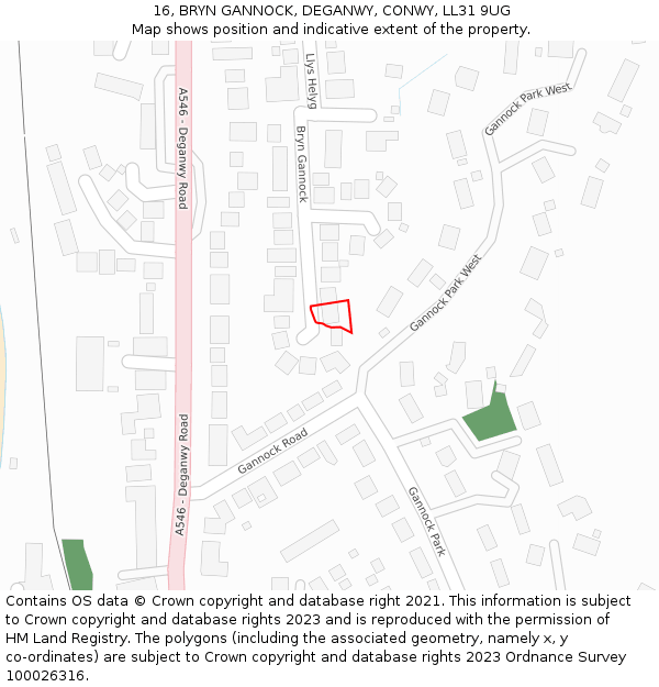 16, BRYN GANNOCK, DEGANWY, CONWY, LL31 9UG: Location map and indicative extent of plot
