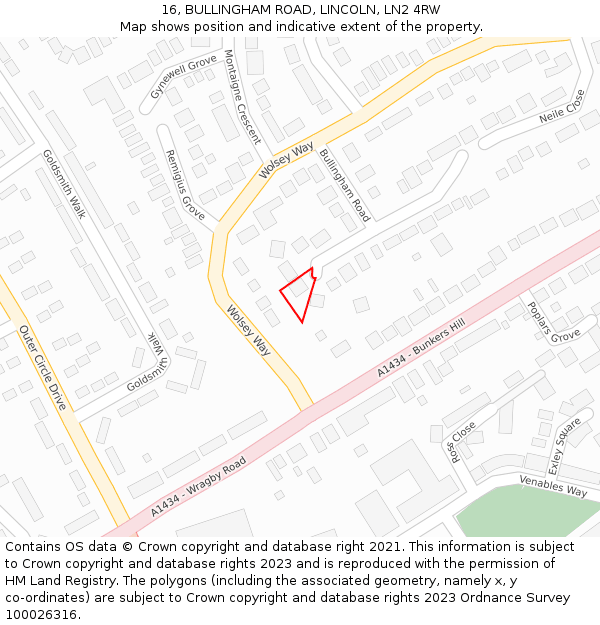 16, BULLINGHAM ROAD, LINCOLN, LN2 4RW: Location map and indicative extent of plot