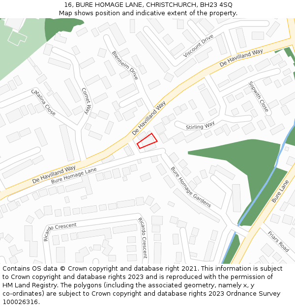 16, BURE HOMAGE LANE, CHRISTCHURCH, BH23 4SQ: Location map and indicative extent of plot