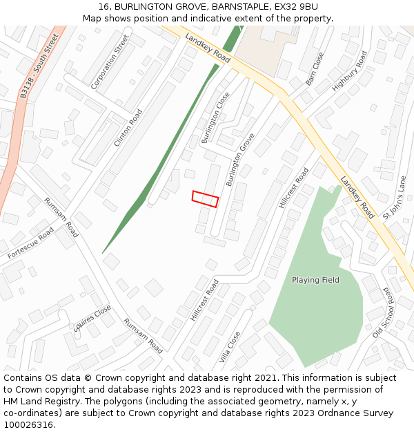 16, BURLINGTON GROVE, BARNSTAPLE, EX32 9BU: Location map and indicative extent of plot