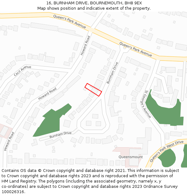 16, BURNHAM DRIVE, BOURNEMOUTH, BH8 9EX: Location map and indicative extent of plot