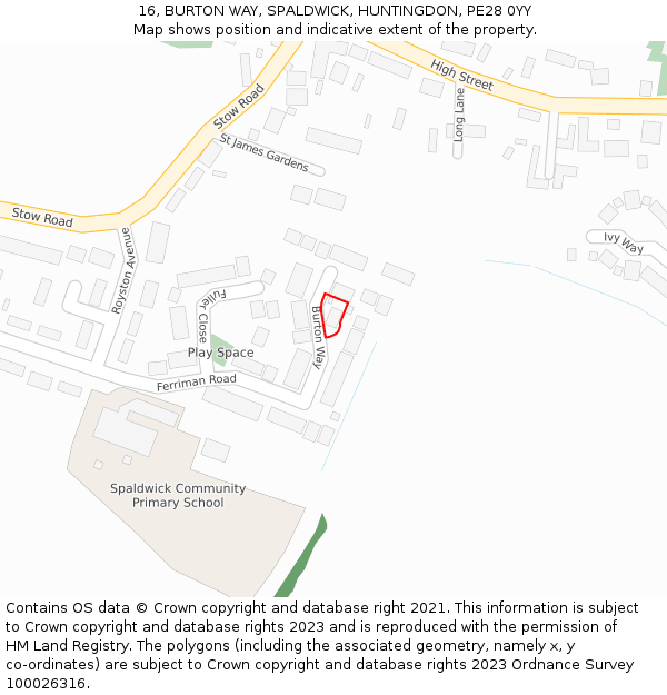16, BURTON WAY, SPALDWICK, HUNTINGDON, PE28 0YY: Location map and indicative extent of plot