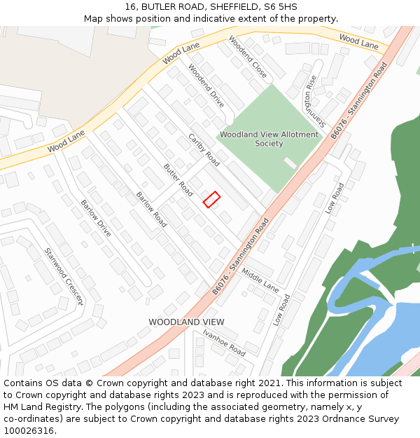 16, BUTLER ROAD, SHEFFIELD, S6 5HS: Location map and indicative extent of plot