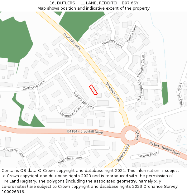 16, BUTLERS HILL LANE, REDDITCH, B97 6SY: Location map and indicative extent of plot