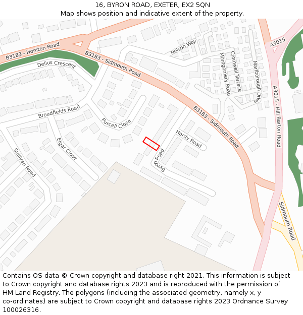 16, BYRON ROAD, EXETER, EX2 5QN: Location map and indicative extent of plot