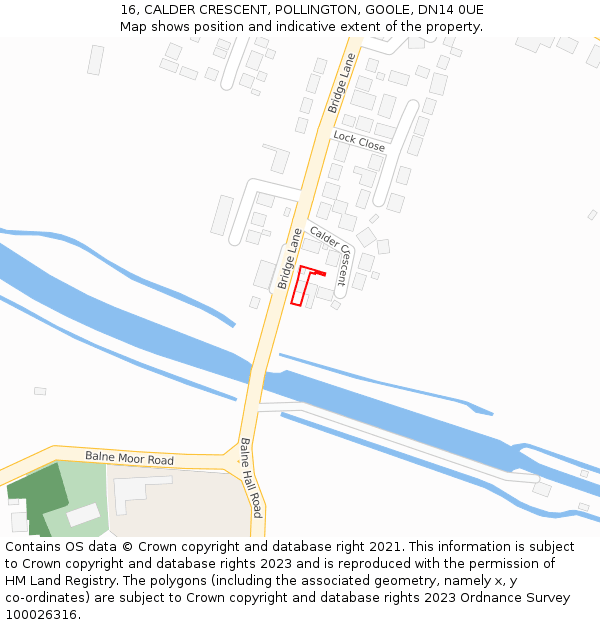 16, CALDER CRESCENT, POLLINGTON, GOOLE, DN14 0UE: Location map and indicative extent of plot