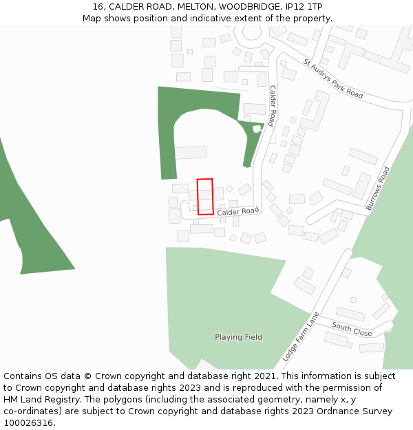 16, CALDER ROAD, MELTON, WOODBRIDGE, IP12 1TP: Location map and indicative extent of plot