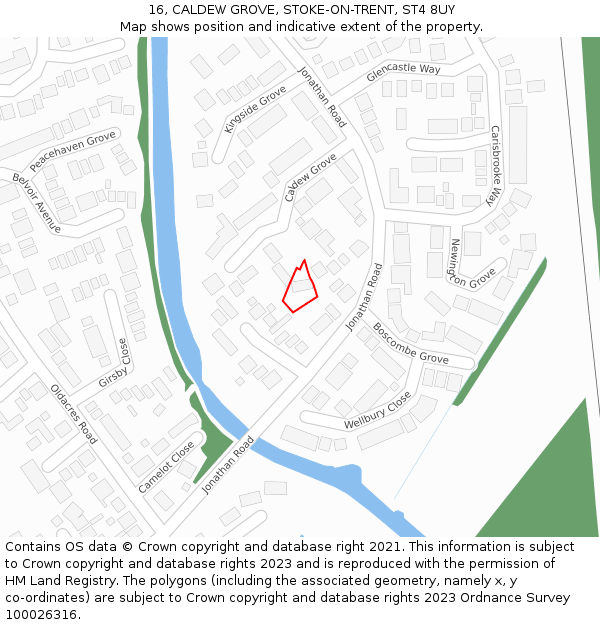16, CALDEW GROVE, STOKE-ON-TRENT, ST4 8UY: Location map and indicative extent of plot