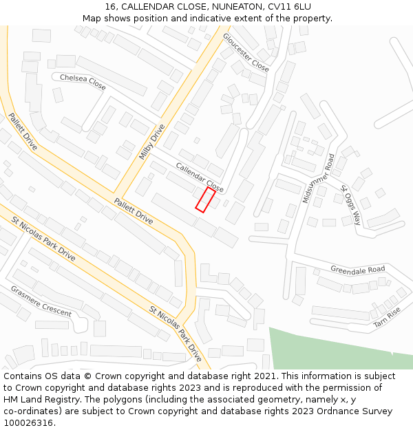 16, CALLENDAR CLOSE, NUNEATON, CV11 6LU: Location map and indicative extent of plot