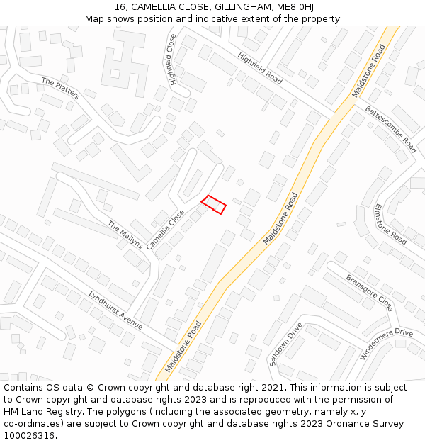 16, CAMELLIA CLOSE, GILLINGHAM, ME8 0HJ: Location map and indicative extent of plot