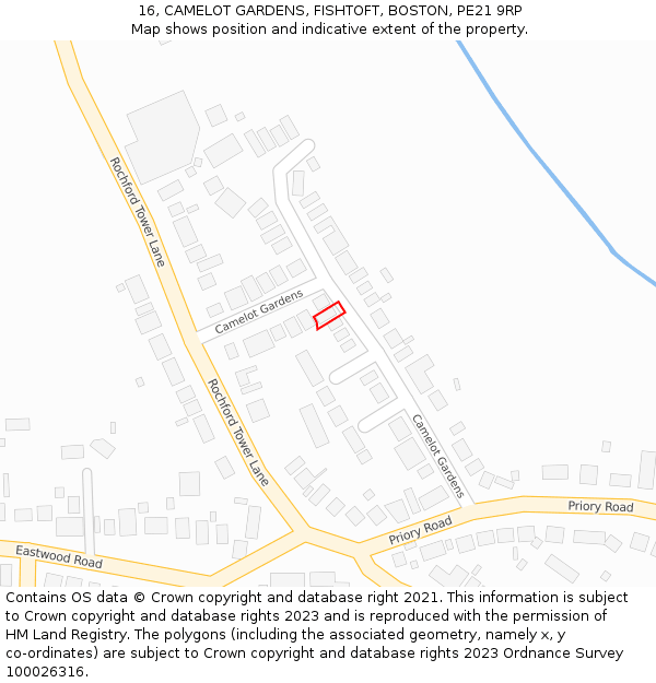 16, CAMELOT GARDENS, FISHTOFT, BOSTON, PE21 9RP: Location map and indicative extent of plot