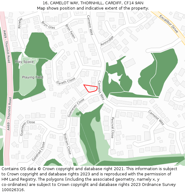 16, CAMELOT WAY, THORNHILL, CARDIFF, CF14 9AN: Location map and indicative extent of plot