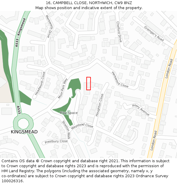 16, CAMPBELL CLOSE, NORTHWICH, CW9 8NZ: Location map and indicative extent of plot