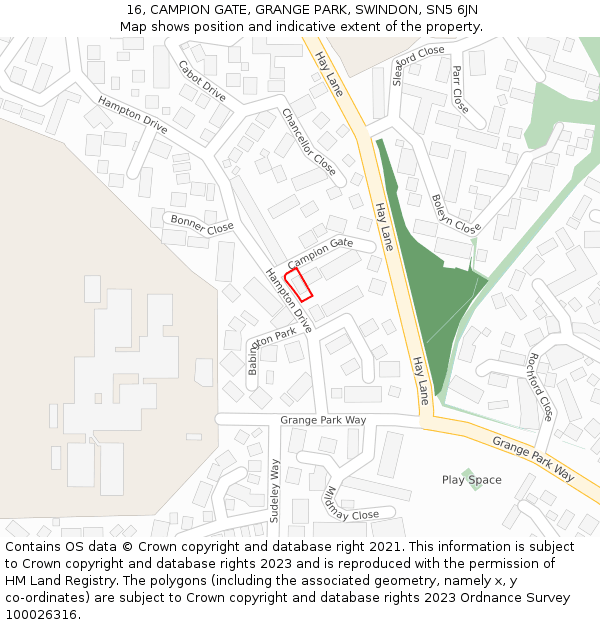 16, CAMPION GATE, GRANGE PARK, SWINDON, SN5 6JN: Location map and indicative extent of plot
