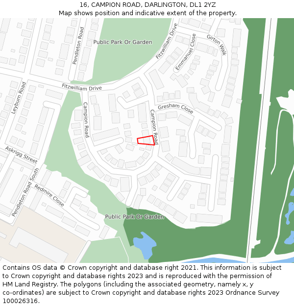 16, CAMPION ROAD, DARLINGTON, DL1 2YZ: Location map and indicative extent of plot