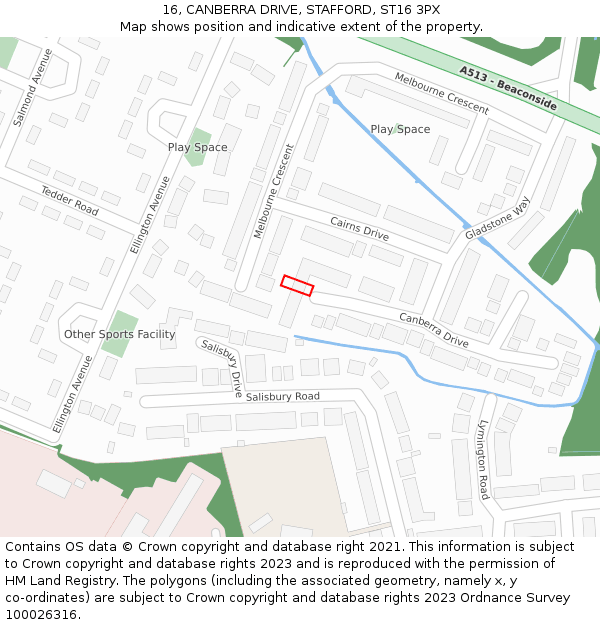 16, CANBERRA DRIVE, STAFFORD, ST16 3PX: Location map and indicative extent of plot