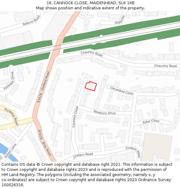 16, CANNOCK CLOSE, MAIDENHEAD, SL6 1XB: Location map and indicative extent of plot