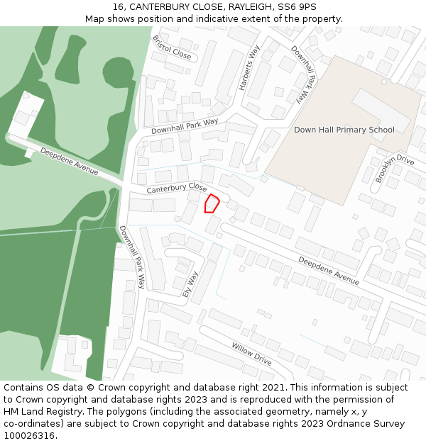 16, CANTERBURY CLOSE, RAYLEIGH, SS6 9PS: Location map and indicative extent of plot