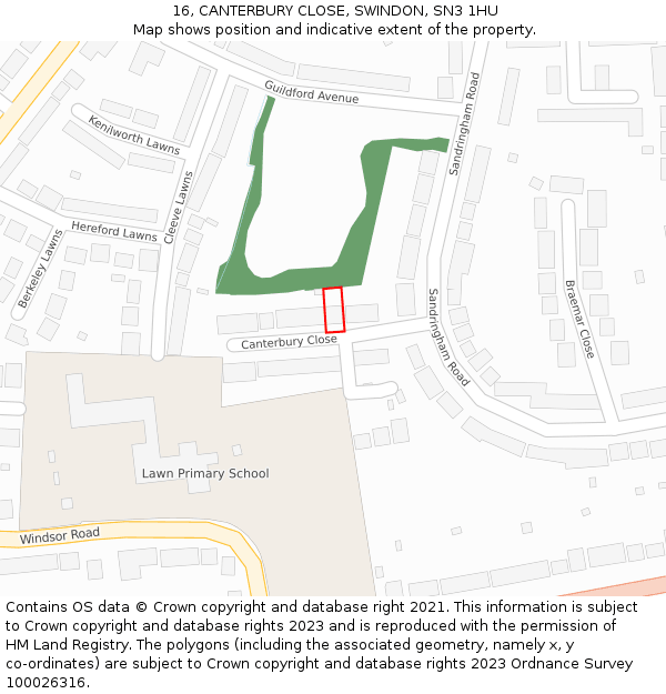 16, CANTERBURY CLOSE, SWINDON, SN3 1HU: Location map and indicative extent of plot