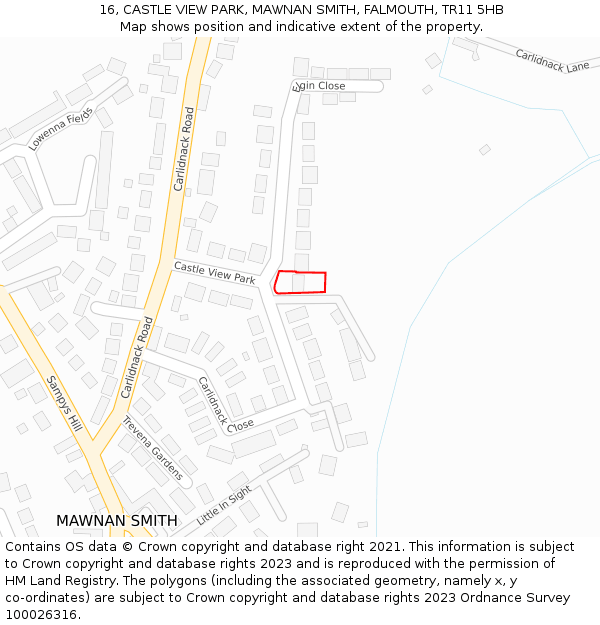 16, CASTLE VIEW PARK, MAWNAN SMITH, FALMOUTH, TR11 5HB: Location map and indicative extent of plot