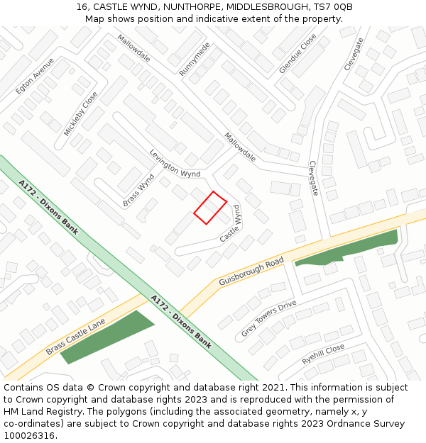 16, CASTLE WYND, NUNTHORPE, MIDDLESBROUGH, TS7 0QB: Location map and indicative extent of plot