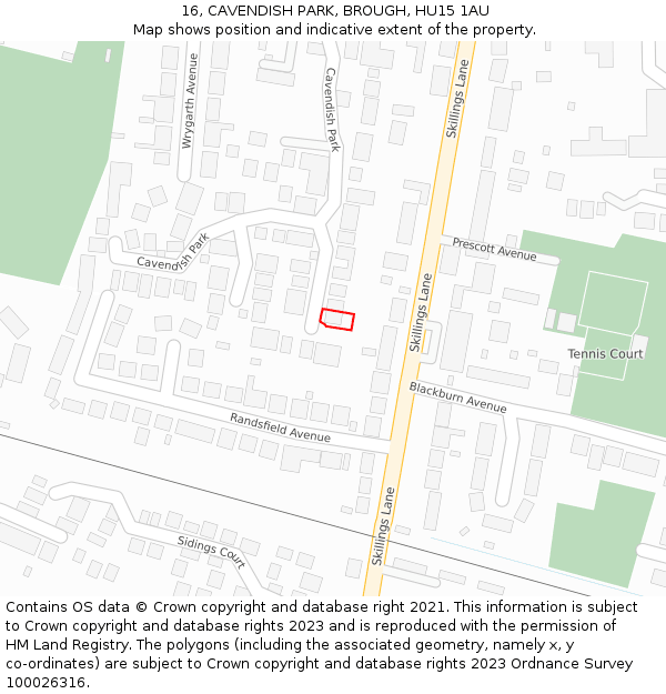 16, CAVENDISH PARK, BROUGH, HU15 1AU: Location map and indicative extent of plot