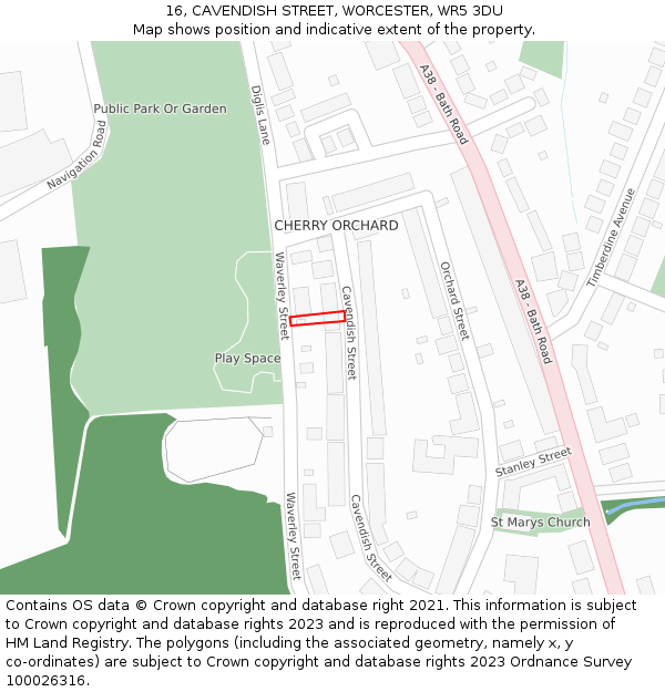 16, CAVENDISH STREET, WORCESTER, WR5 3DU: Location map and indicative extent of plot